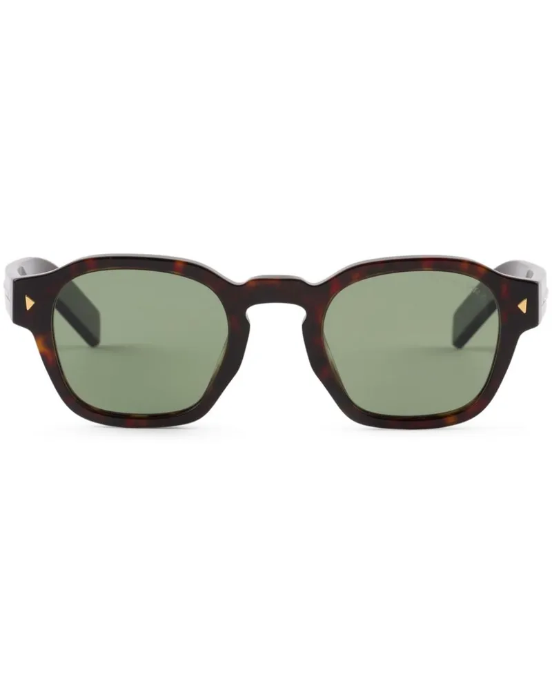 Prada Eckige Sonnenbrille mit Logo-Schild - Braun Braun