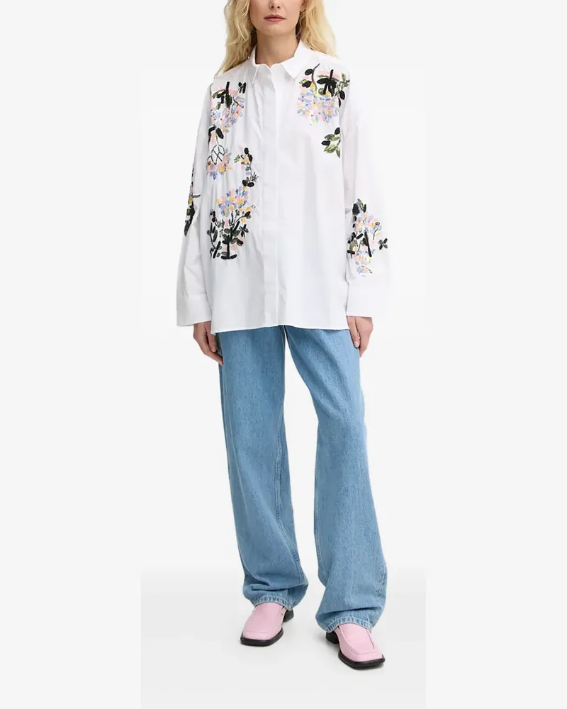 MUNTHE Hemd mit Perlenblumen-Verzierung - Weiß Weiß