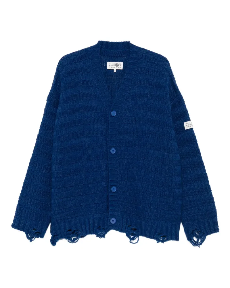 Maison Margiela distressed horizontal-stripe cardigan - Blau Blau