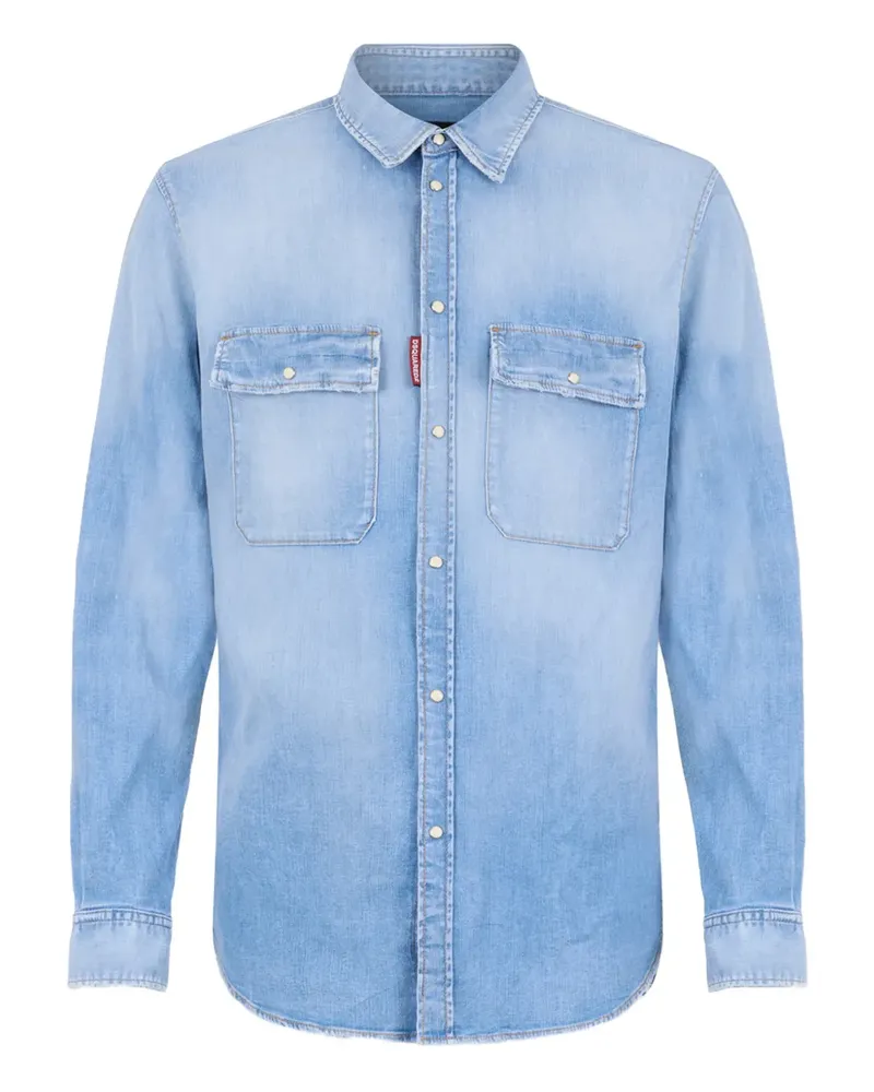 Dsquared2 Hemd mit ausgewaschener Tasche - Blau Blau