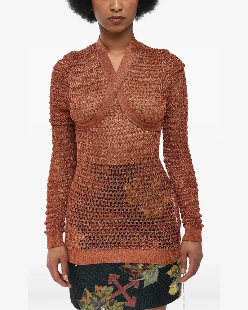 OFF-WHITE criss-cross detail net sweater - Braun Braun