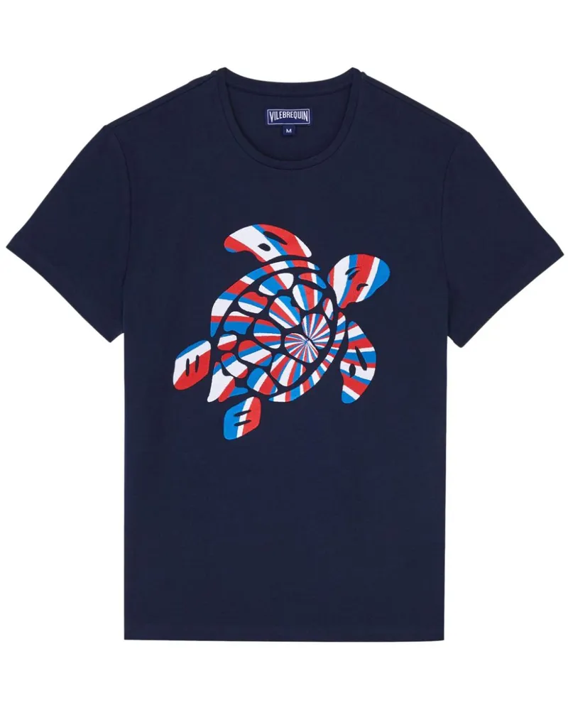 Vilebrequin Bio-Baumwoll-T-Shirt mit Schildkröten-Print Blau