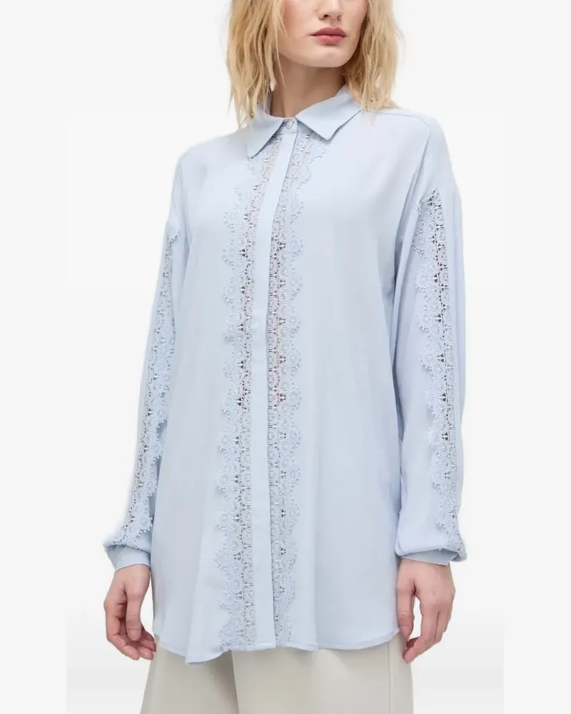 BRUUNS BAZAAR Gürtel-Hemd mit Spitzeneinsatz - Blau Blau
