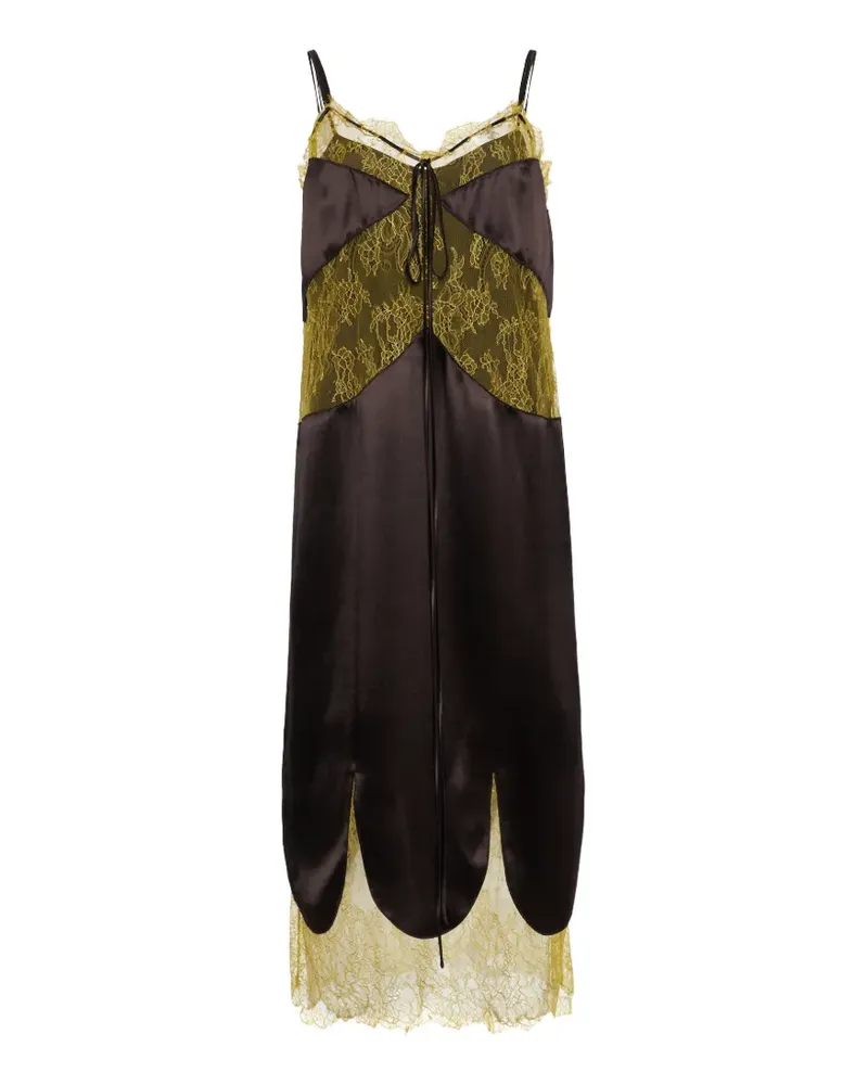 Ferragamo lace-panelled satin midi dress - Braun Braun