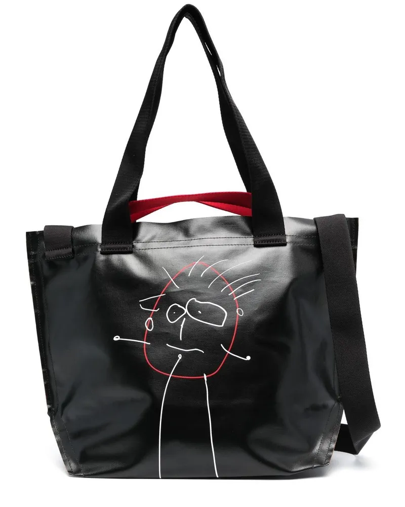 PLAN C Schultertasche mit grafischem Print - Schwarz Schwarz