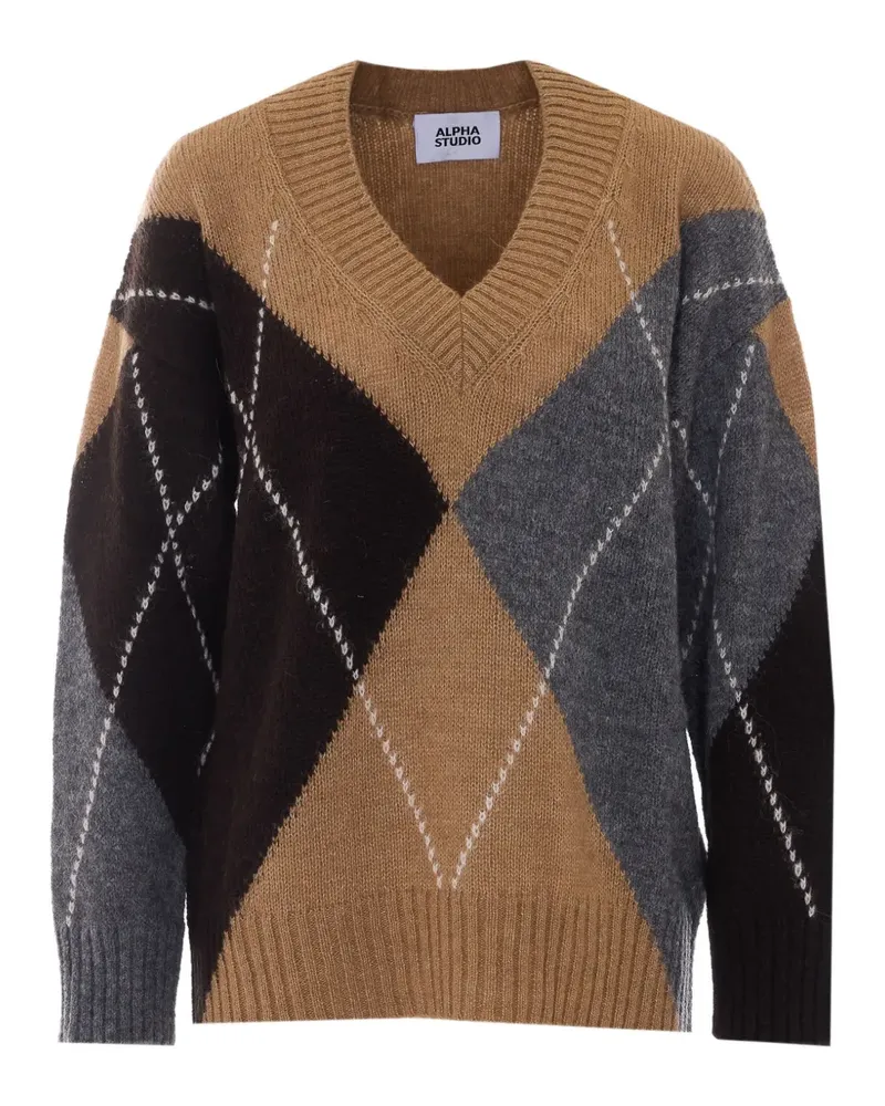 Alpha Studio Pullover aus Argyle-Intarsienstrick - Braun Braun