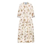 langes bedrucktes Leinenkleid - Nude