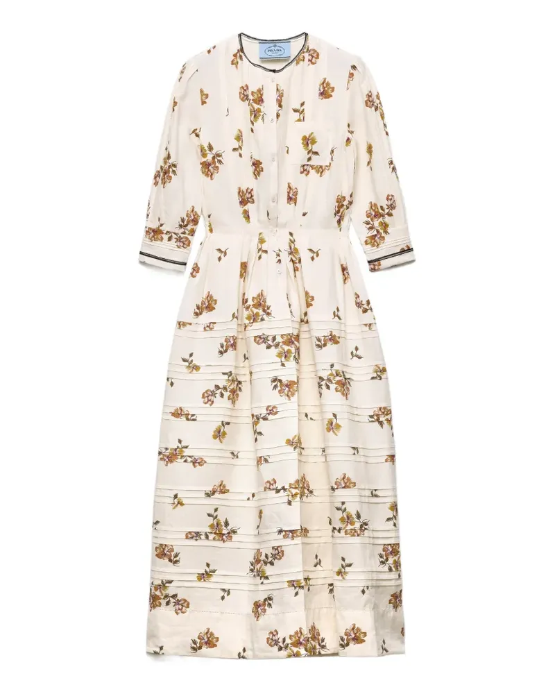 Prada long printed linen dress - Nude Nude