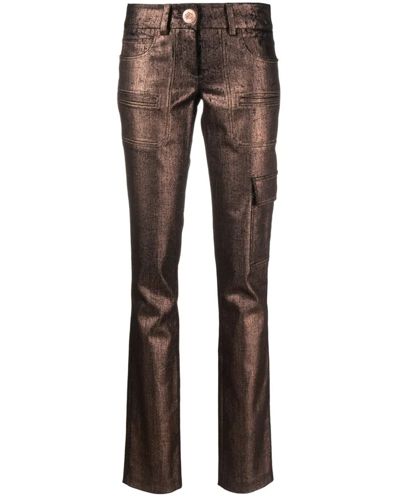 Genny Straight-Leg-Hose im Metallic-Look - Braun Braun
