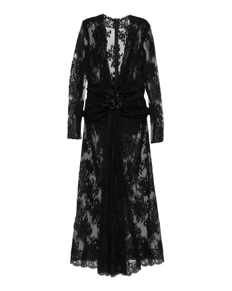 Dolce & Gabbana Kleid aus Blumenspitze mit Blumenapplikation - Schwarz Schwarz