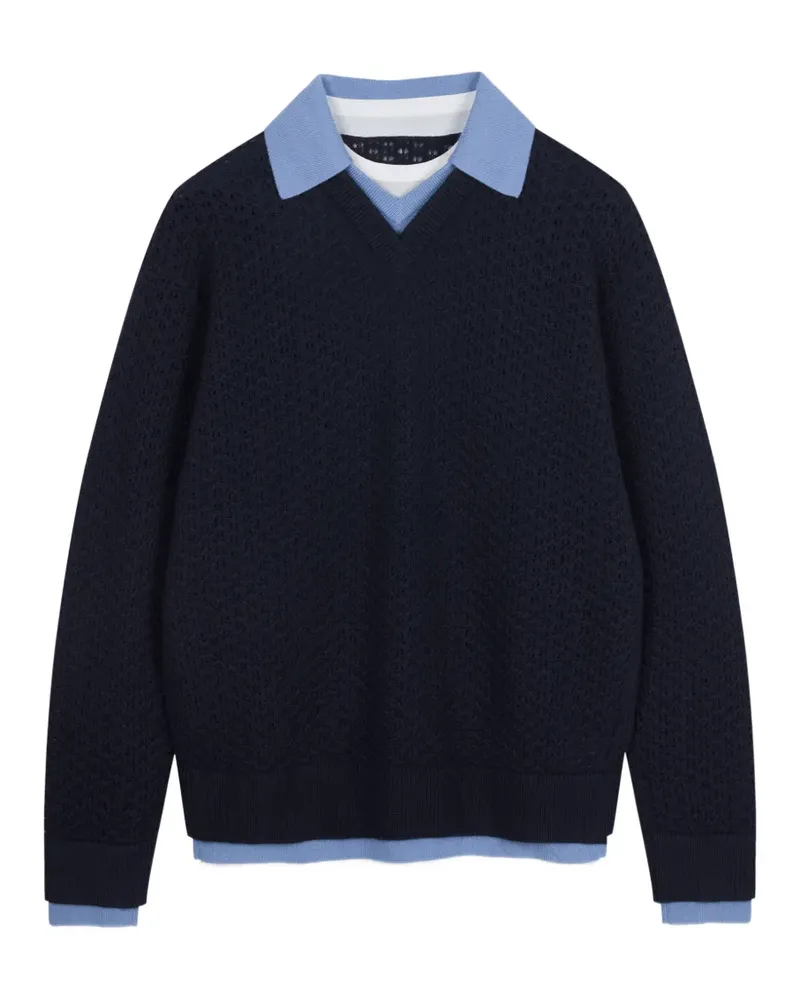 JNBY Pullover in Pointelle-Strick mit V-Ausschnitt - Blau Blau