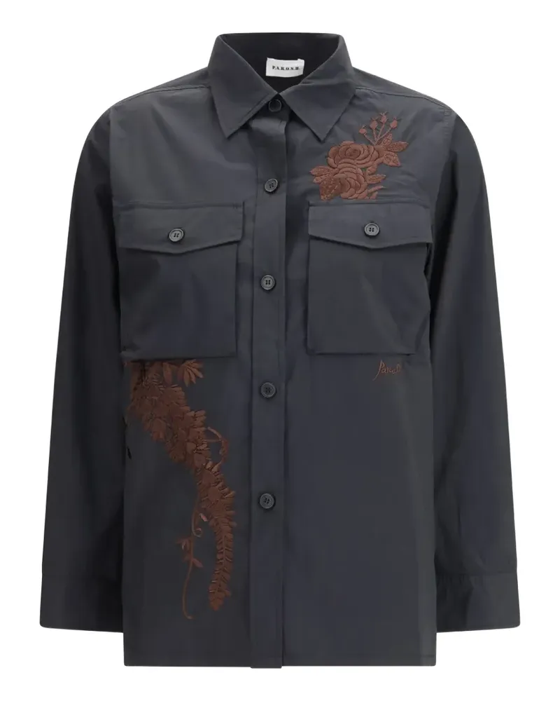 P.A.R.O.S.H. P.A.R.O H. flower-embroidered chest-pocket shirt - Schwarz Schwarz