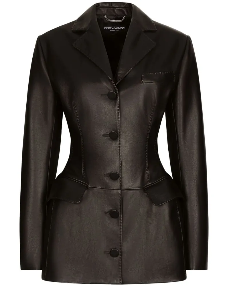 Dolce & Gabbana Einreihiger Blazer aus Leder - Schwarz Schwarz