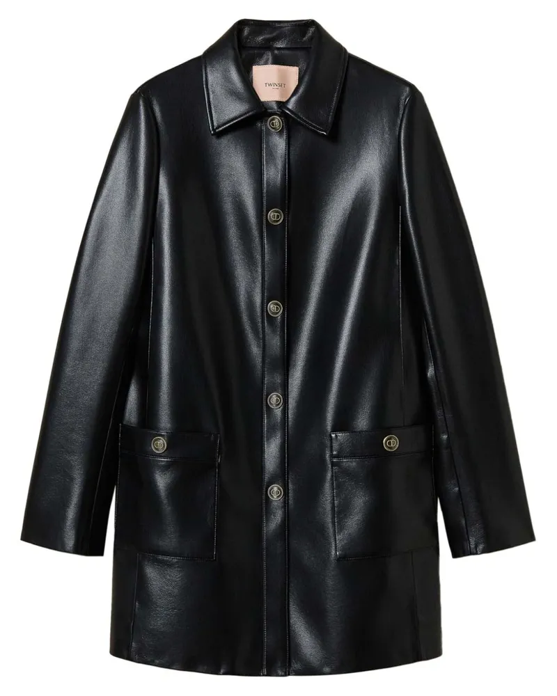 Twin-Set Trenchcoat mit Logo-Knöpfen - Schwarz Schwarz