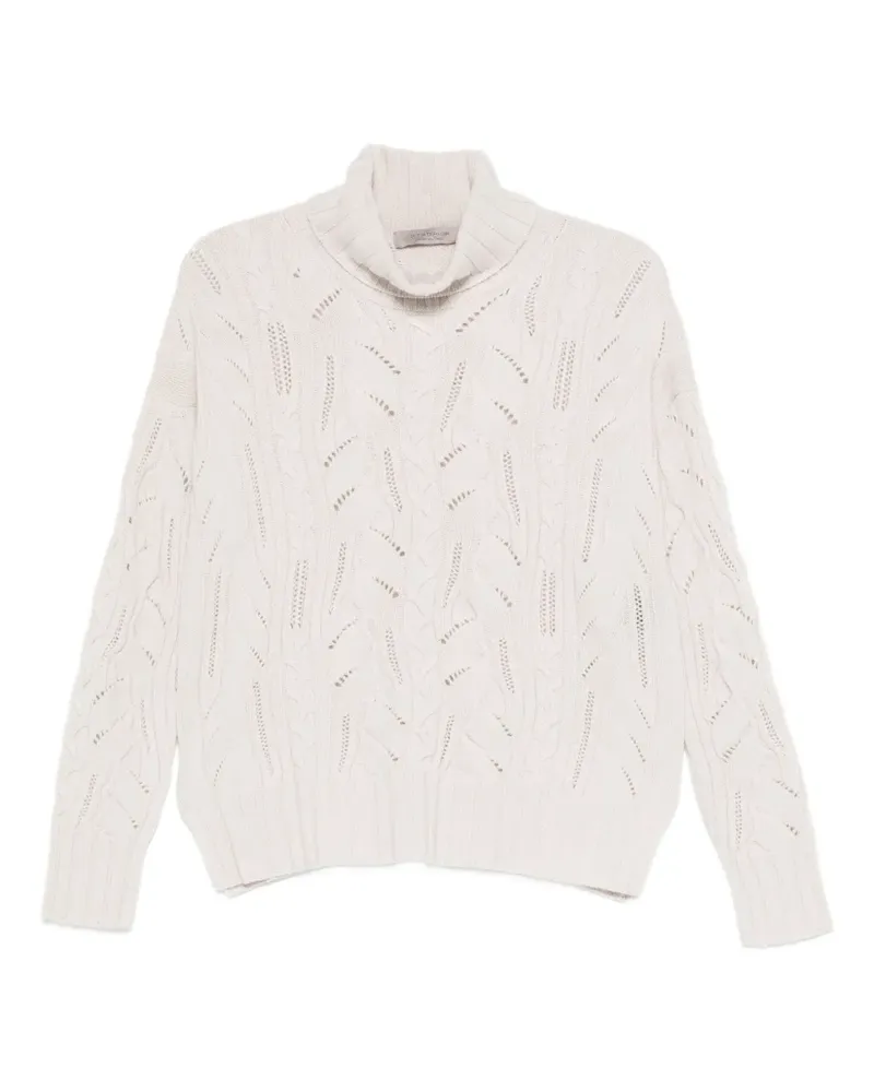 D.EXTERIOR Rollkragenpullover mit Zopfmuster - Weiß Weiß