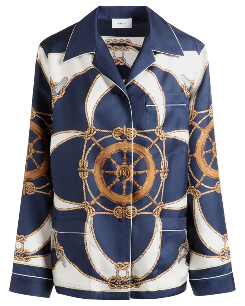 Bally Seidenhemd mit grafischem Print - Blau Blau