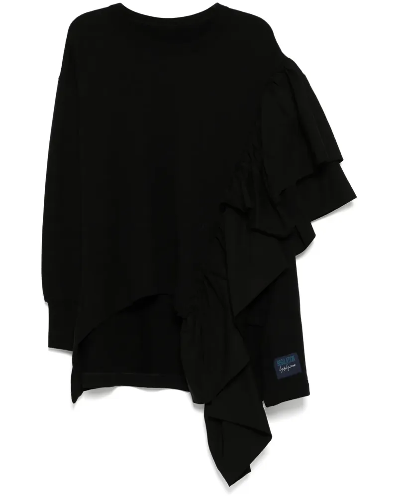 Yohji Yamamoto Oberteil mit Rüschendetail - Schwarz Schwarz