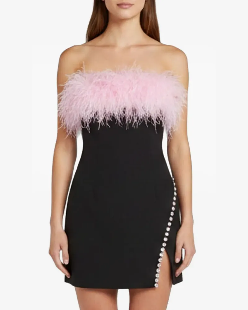 Self-Portrait Kleid mit Federn - Schwarz Schwarz