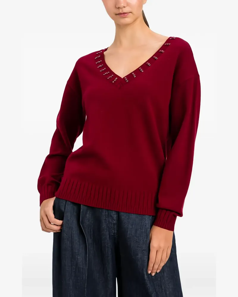 Twin-Set crystal-embellished V-neck sweater - Rot Rot