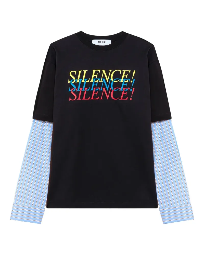 MSGM T-Shirt im Layering-Look mit Slogan - Schwarz Schwarz