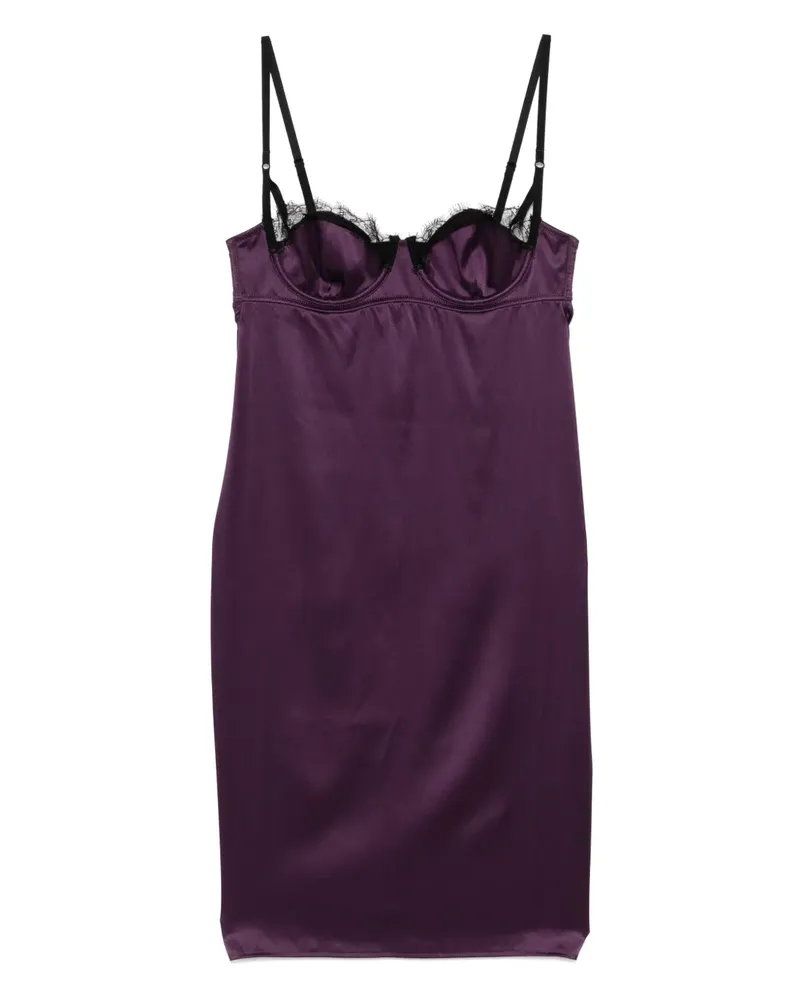 Kiki De Montparnasse Satin-Nachthemd mit Spitzenborten - Violett Violett