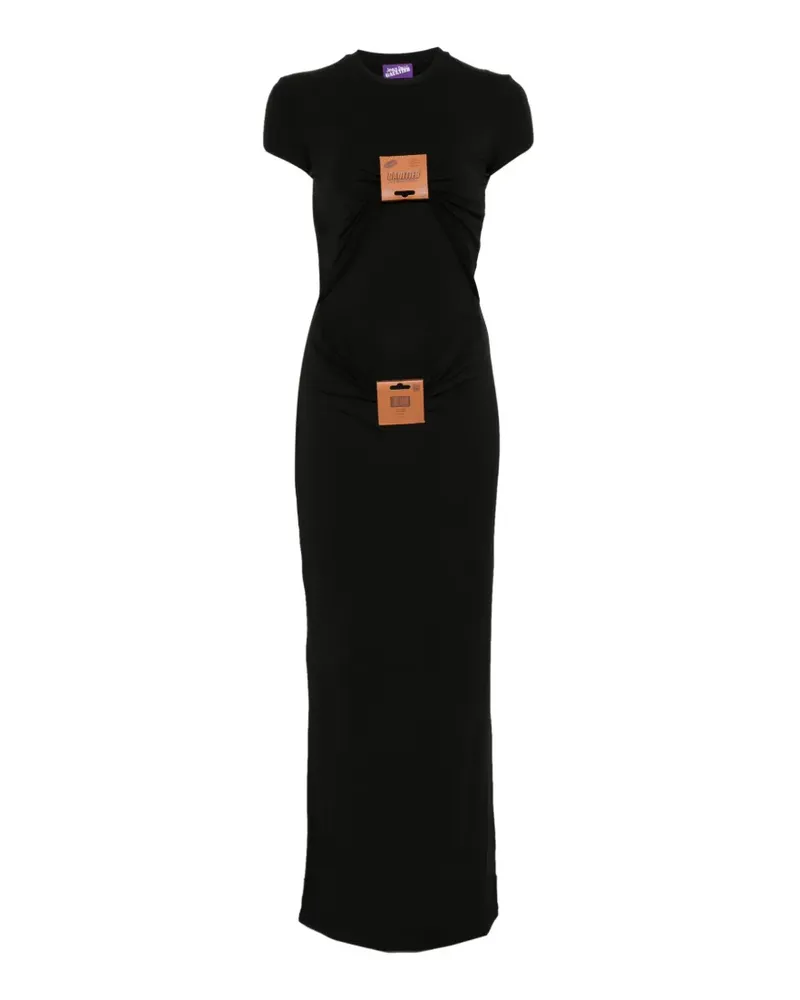 Jean Paul Gaultier Drapiertes Maxikleid mit Lederschild - Schwarz Schwarz