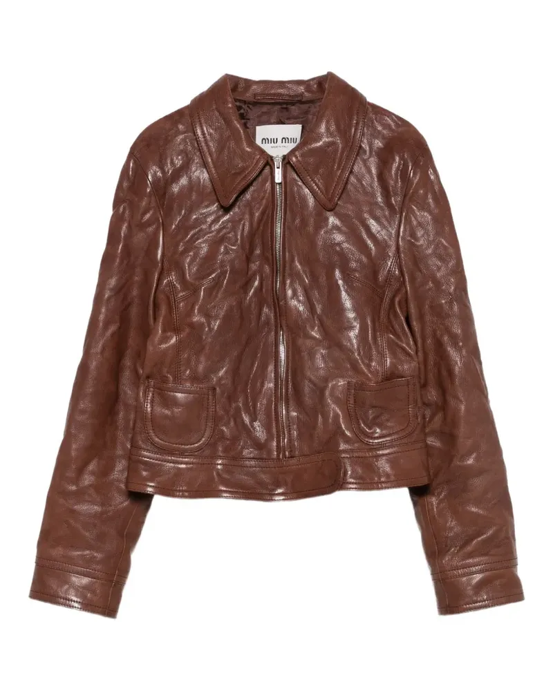 Miu Miu crinkled leather jacket - Braun Braun
