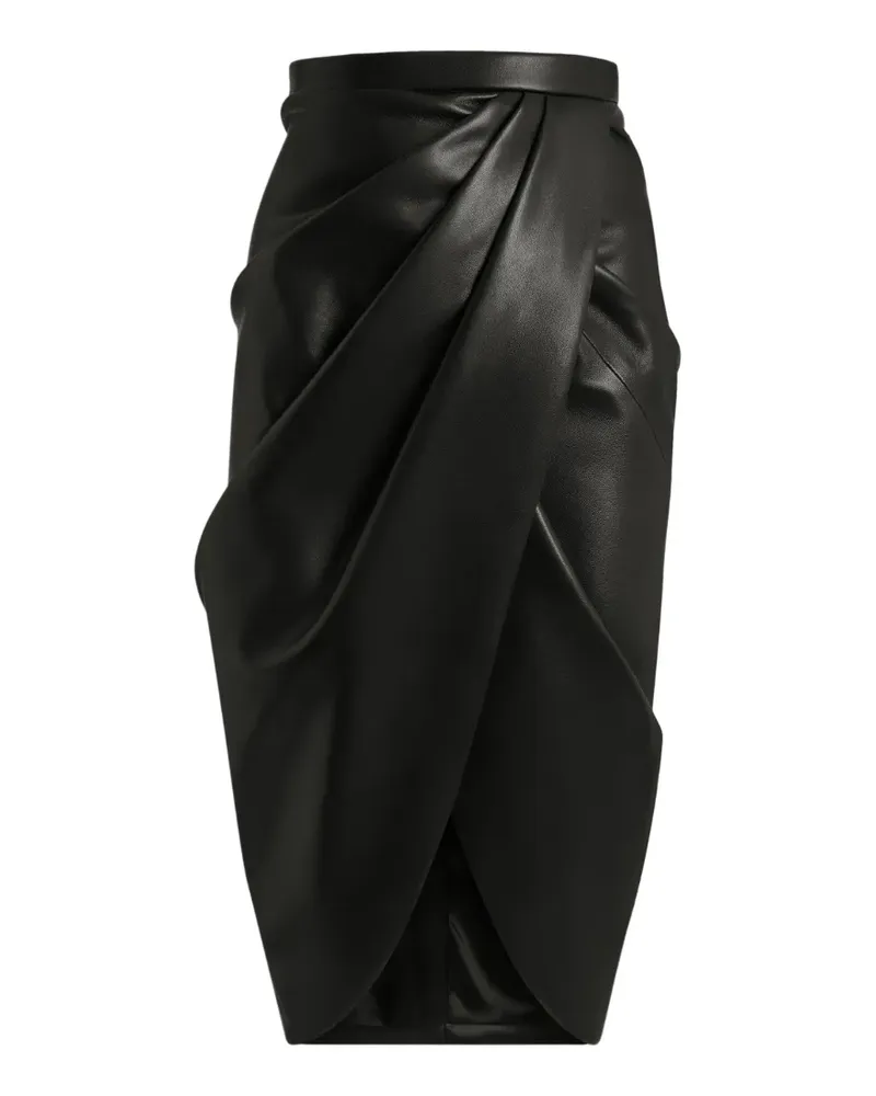 Balmain Drapierter Midirock aus Lammleder - Schwarz Schwarz