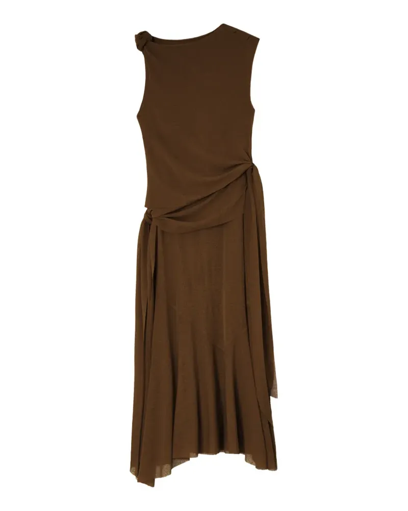 Ganni Asymmetrisches Midikleid mit Knoten - Braun Braun