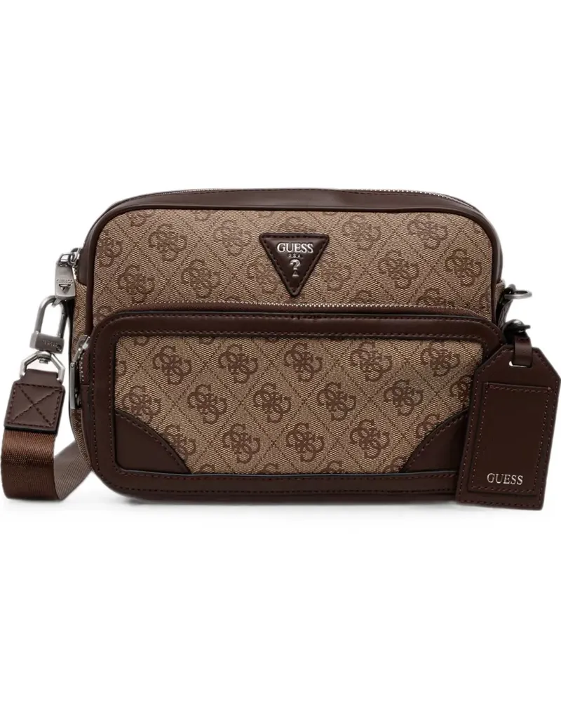 Guess monogram-print logo-plaque messenger bag - Braun Braun