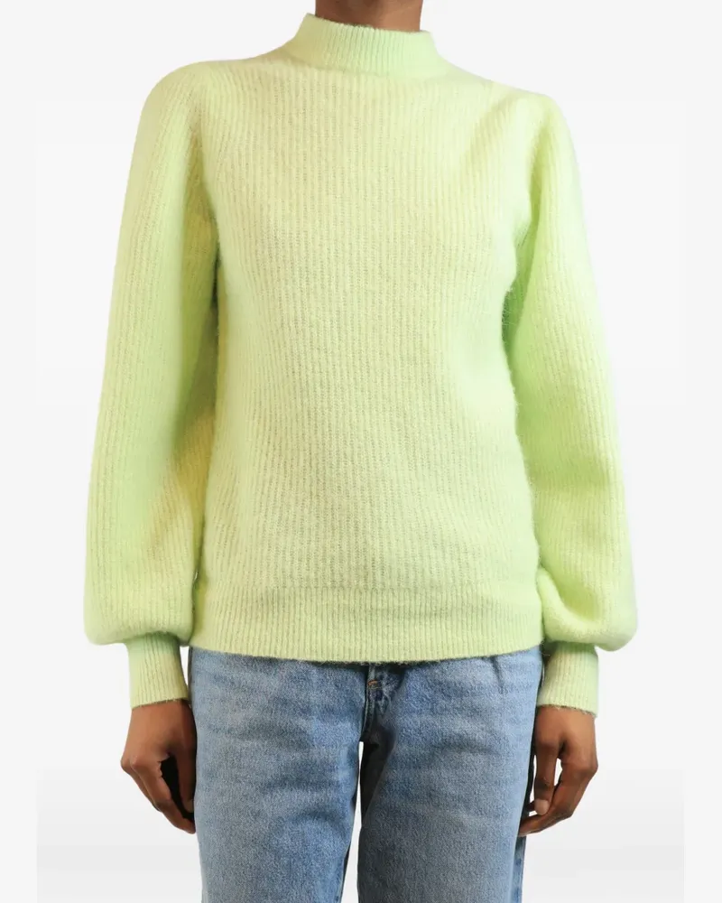 Ganni ribbed-knit puff-sleeve sweater - Grün Grün