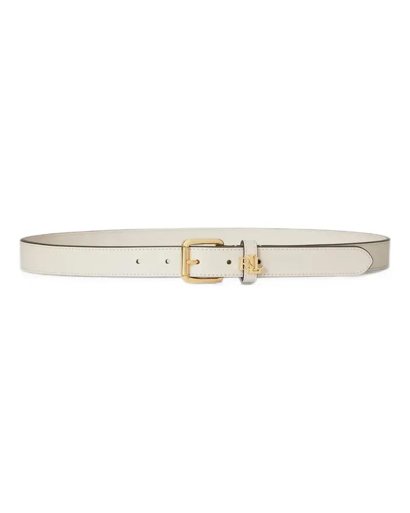 Ralph Lauren LRL Ledergürtel mit Logo-Schild - Weiß Weiß