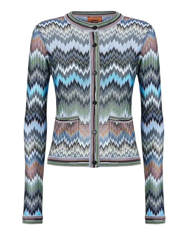 Missoni button-fastening patch-pockets patterned cardigan - Blau Blau