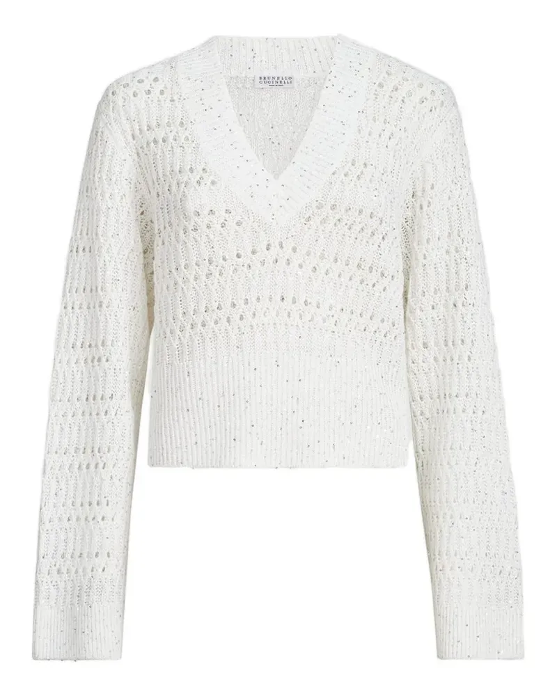 Brunello Cucinelli Pullover mit V-Ausschnitt - Weiß Weiß