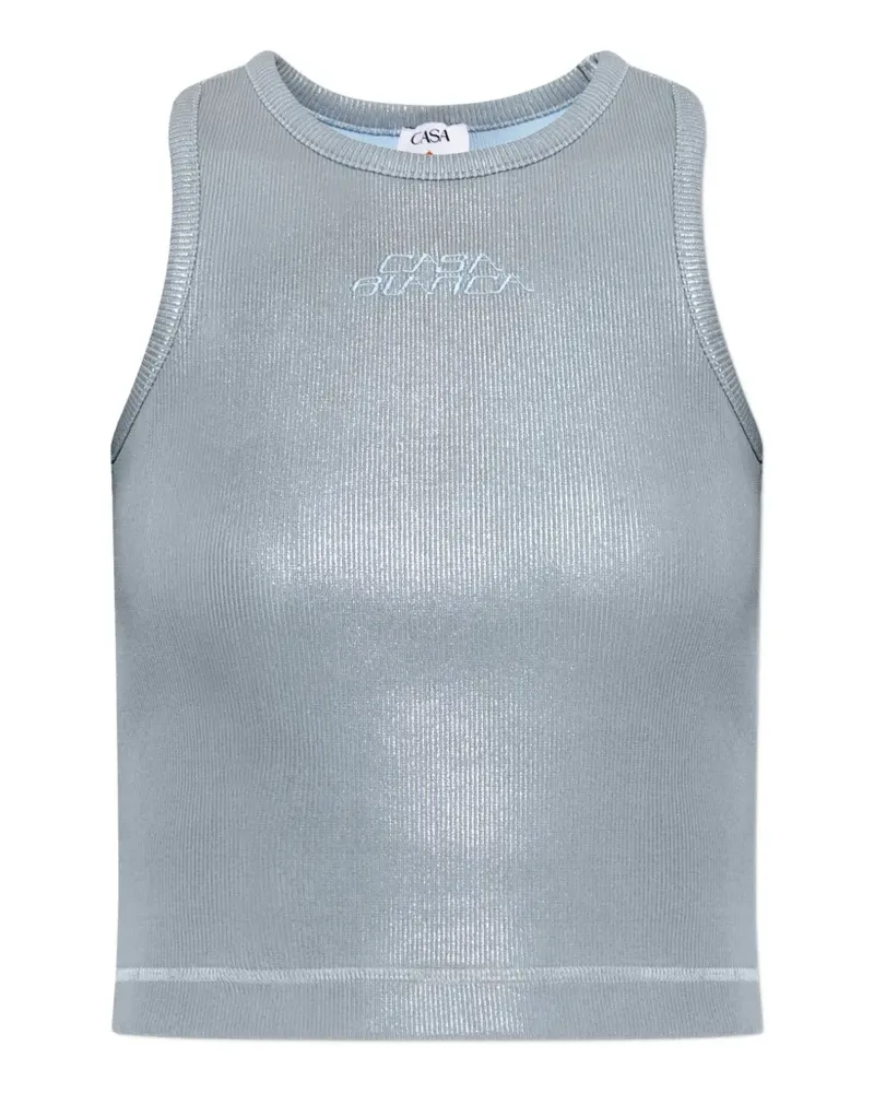 Casablanca Paris ribbed-knit embroidered-logo top - Blau Blau