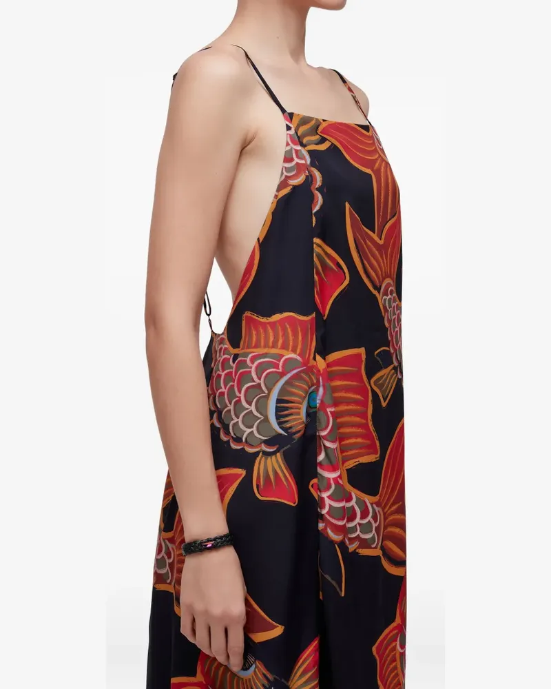Osklen Rückenfreies Baloon Peixe Maxikleid mit Fisch-Print - Schwarz Schwarz
