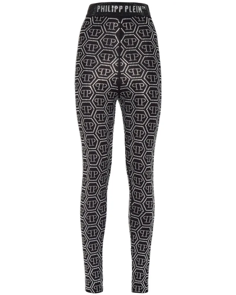 Philipp Plein High-Waist-Leggings mit Monogramm - Schwarz Schwarz