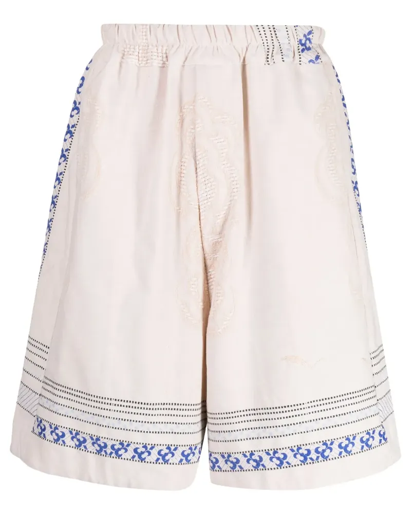 BY WALID Bestickte Baggy-Shorts aus Leinen - Nude Nude