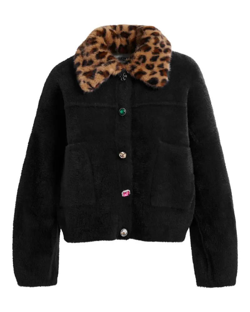 Essentiel Cardigan mit Leoparden-Print - Schwarz Schwarz