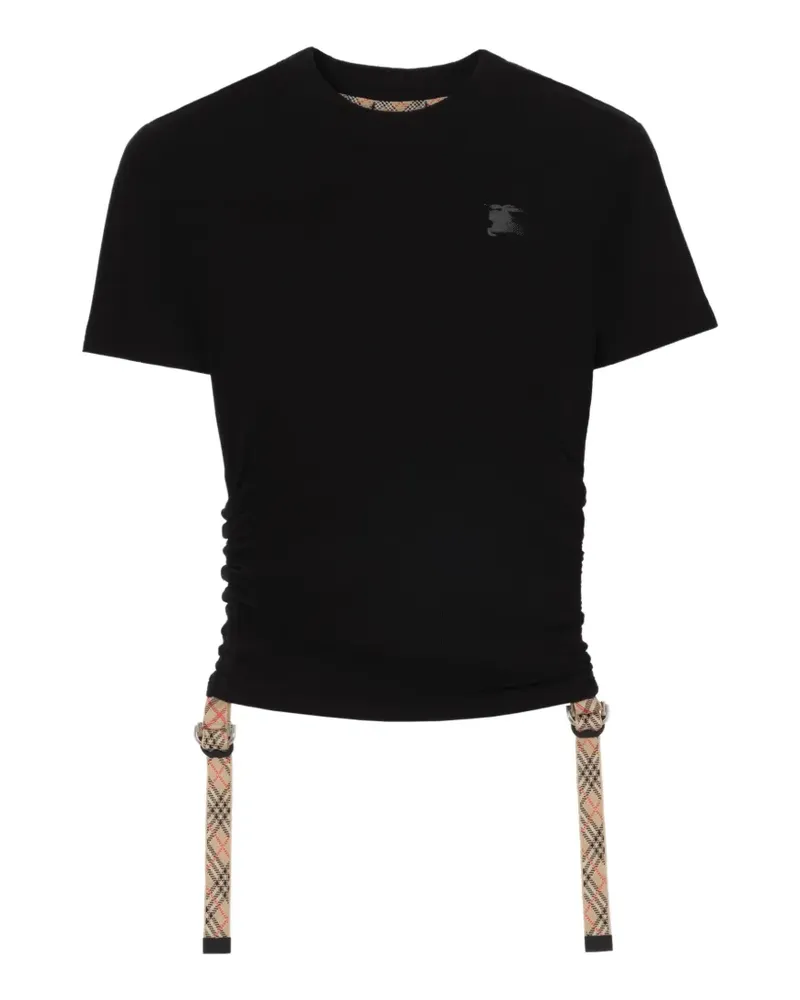 Burberry T-Shirt aus Modal-Kaschmir mit Check-Besatz - Schwarz Schwarz