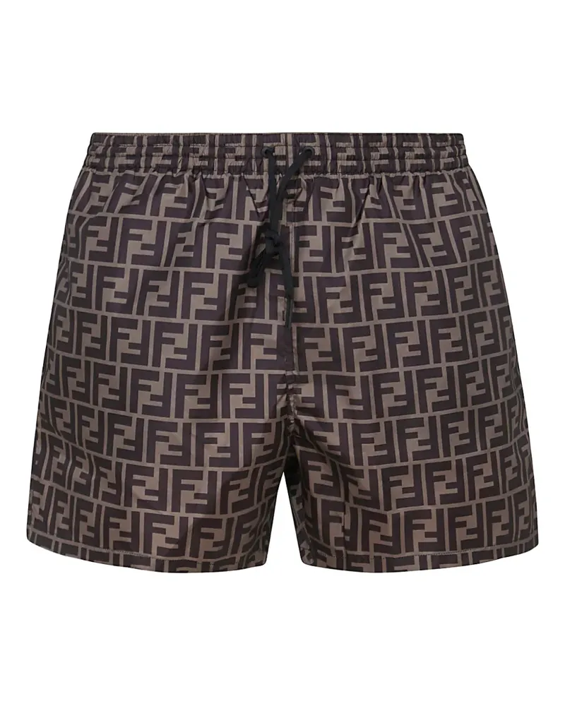 Fendi Kordelzug-Badeshorts mit Monogramm - Braun Braun