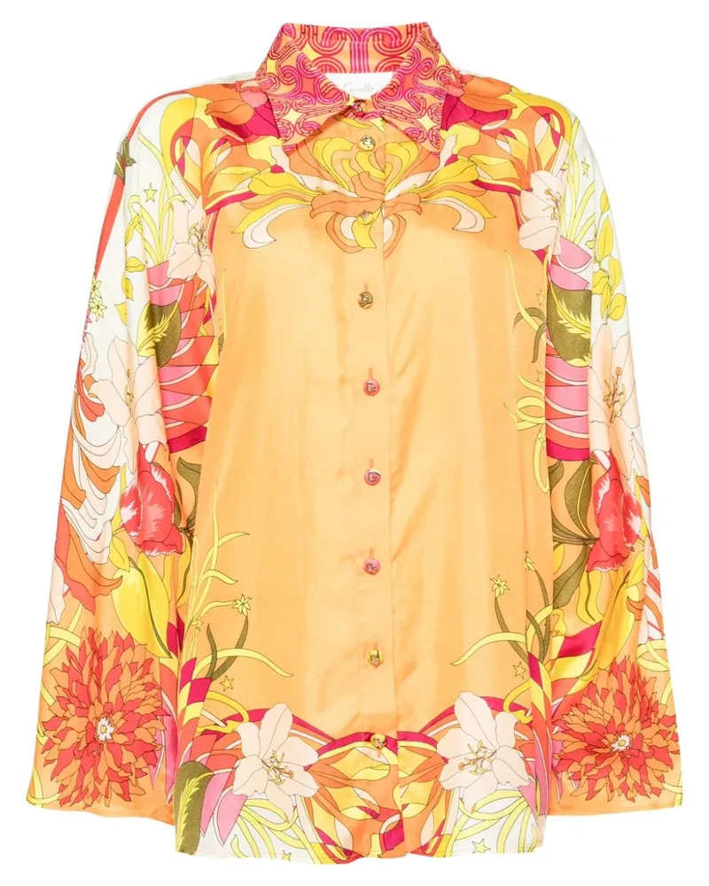 Camilla Seidenhemd mit Blumen-Print - Orange Orange