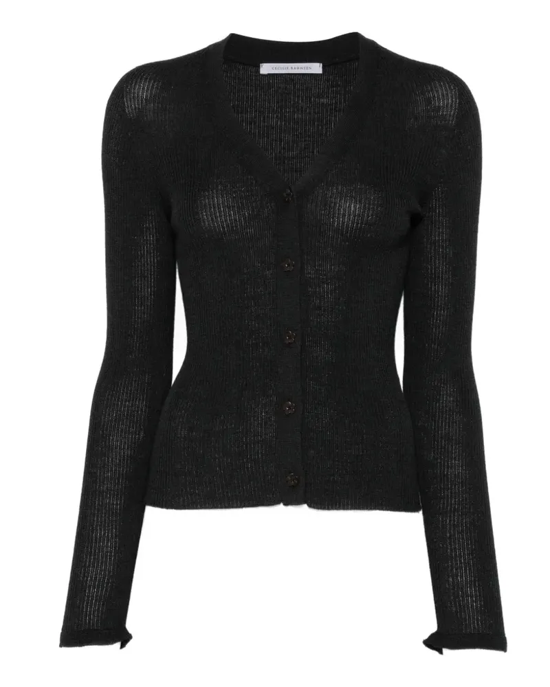Cecilie Bahnsen Gerippter Cardigan mit V-Ausschnitt - Schwarz Schwarz