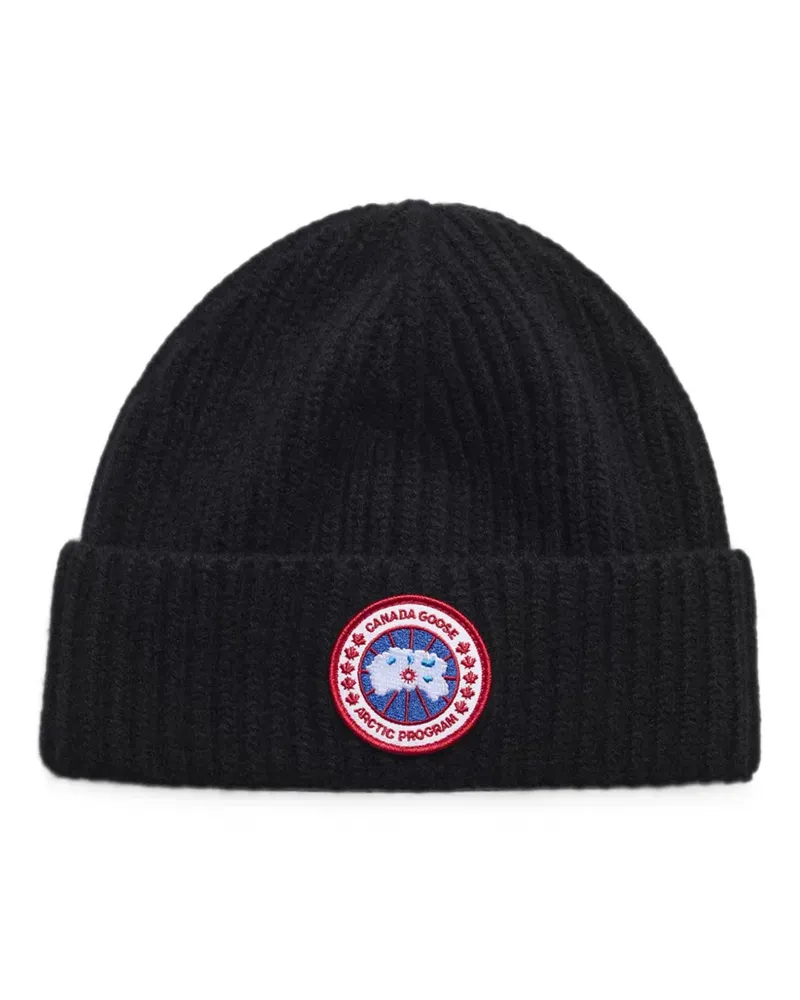 Canada Goose Gerippte Beanie mit Logo-Patch - Schwarz Schwarz