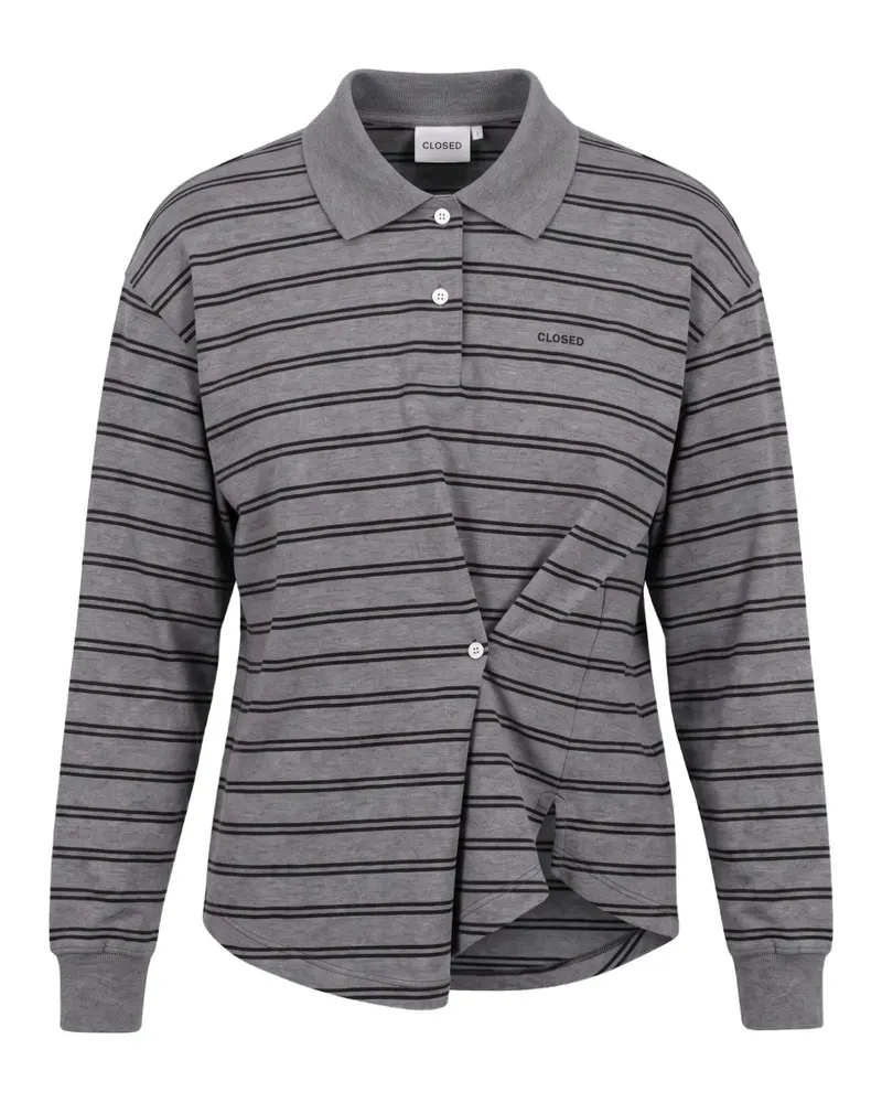 Closed striped long-sleeve polo shirt - Grau Grau