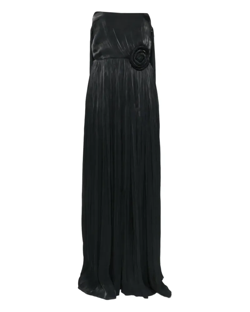 NISSA Plissiertes Maxikleid mit Rosendetail - Schwarz Schwarz