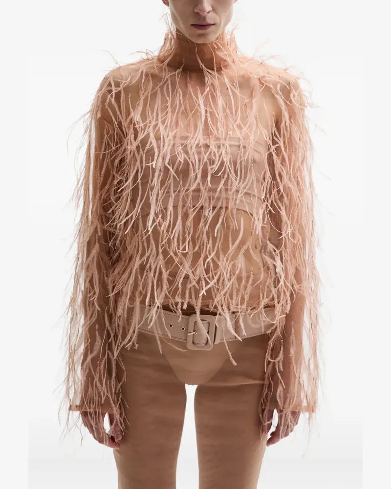 ATU Body Couture feather high-neck top - Nude Nude