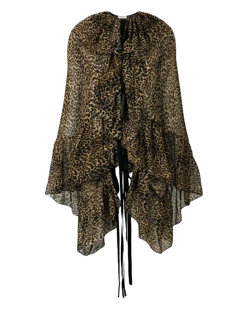 Saint Laurent Asymmetrische Bluse mit Leoparden-Print - Nude Nude