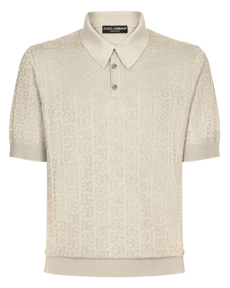 Dolce & Gabbana Seiden-Poloshirt aus Monogramm-Jacquard - Nude Nude