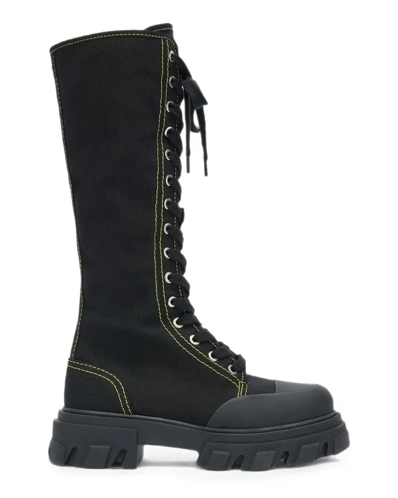 Ganni Trail Stiefel aus schwarzem Canvas Schwarz